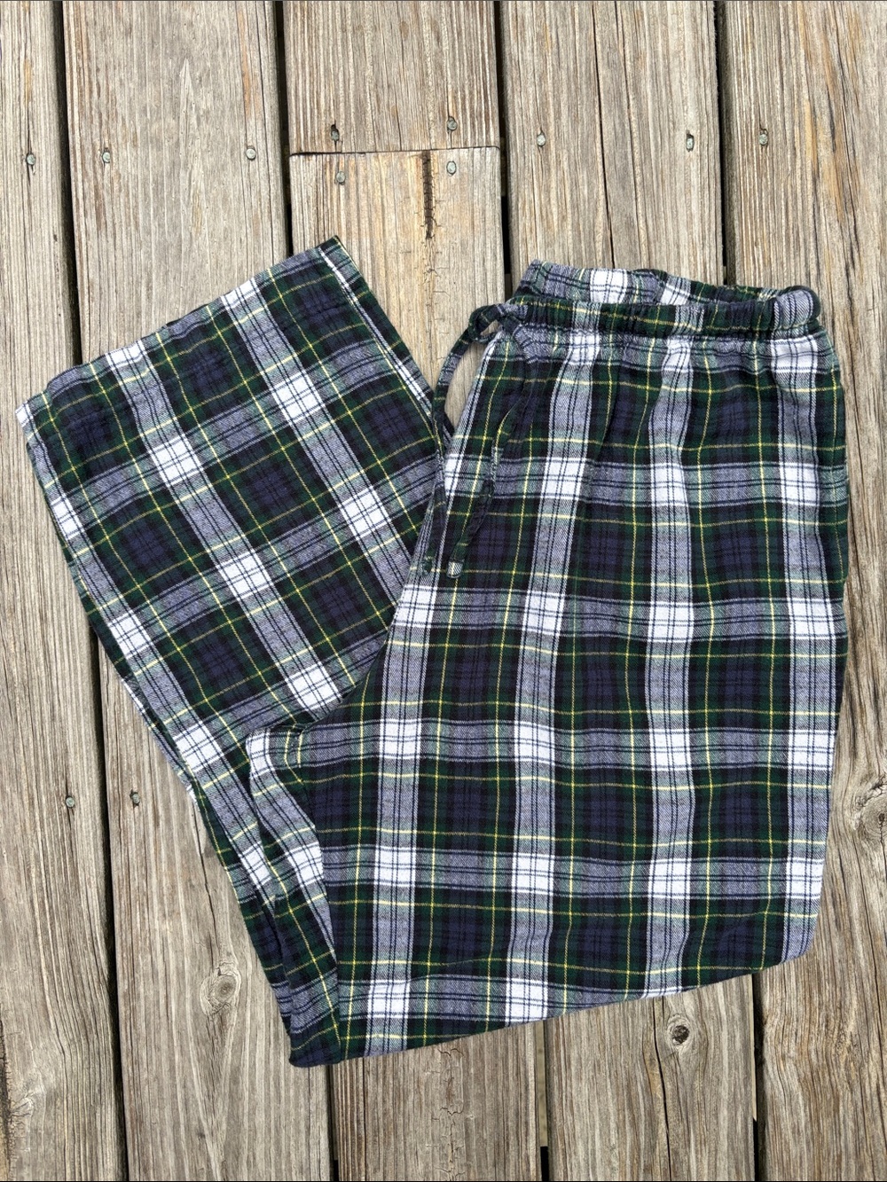 LL‎ Bean Plaid Flannel Pajama Pants Womens Large Blue Green Cotton Lounge Sleep